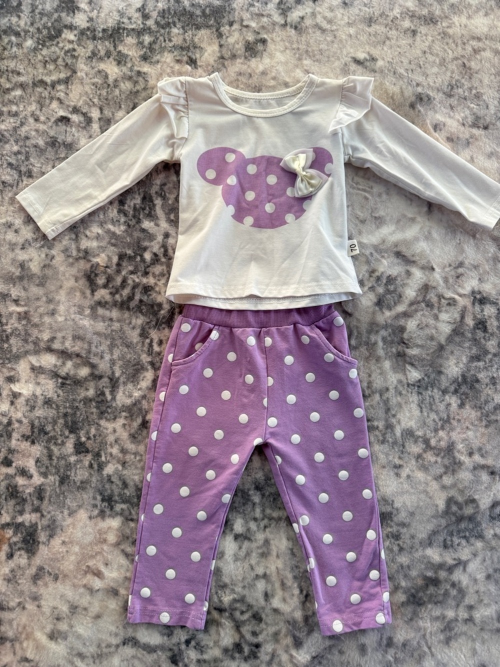 Kids Two-Piece Purple Polka Dot Pajama Set with Bow